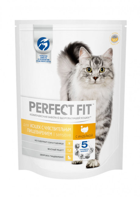 Perfect Fit Sensitive Сухой корм для кошек с чувствительным пищеварением с индейкой
