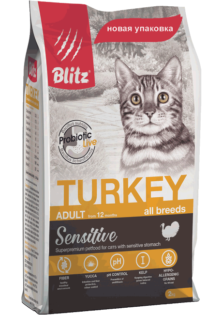 Сухой корм Blitz For Adult Cats Turkey для взрослых кошек, индейка