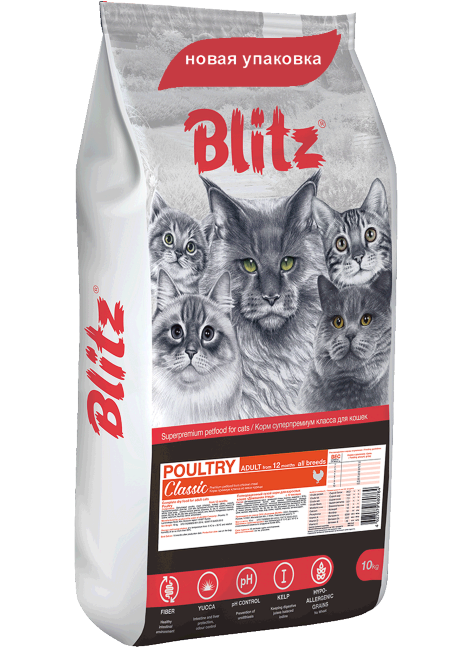 Сухой корм Blitz Adult Cat Poultry для взрослых кошек «Домашняя птица»