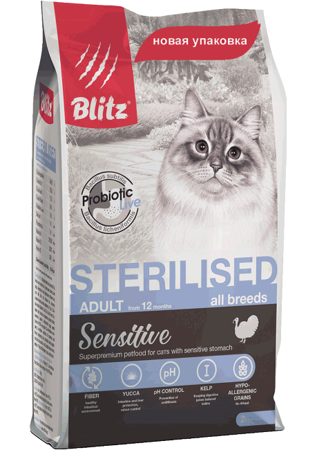 Сухой корм Blitz Sterilised с индейкой для стерилизованных кошек