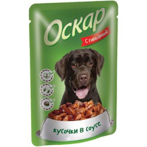 Оскар пауч влажный корм для собак "Кусочки в соусе с говядиной"