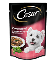 Cesar пауч влажный корм для взрослых собак Говядин/кролик/шпинат