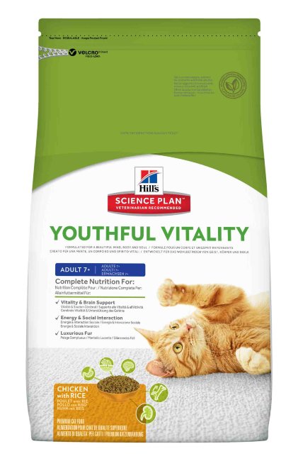 Hill's Science Plan Youthful Vitality сухой корм для кошек старше 7 лет для борьбы с возрастными изменениями с курицей и рисом