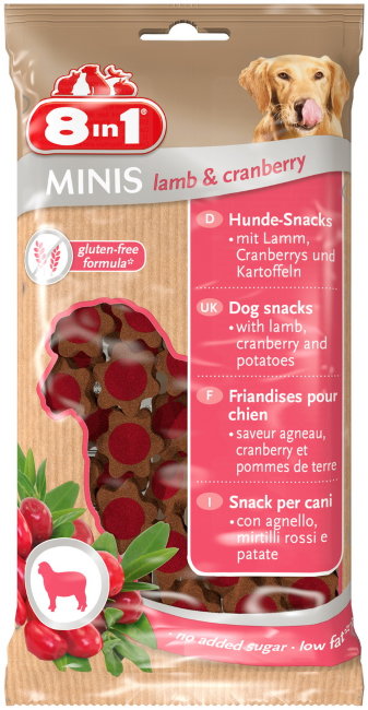 Лакомство для собак 8in1 Minis Lamb & Cranberry, ягненок и клюква с картофелем