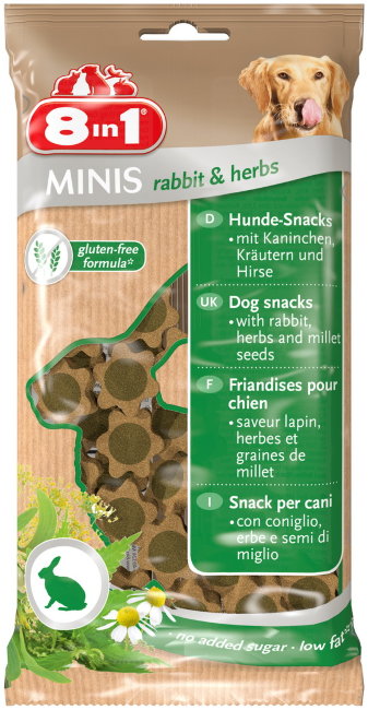 Лакомство для собак 8in1 Minis Rabbit & Herbs, кролик и травы с просом