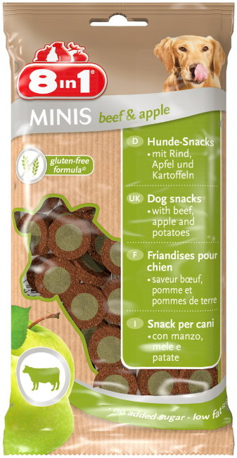 Лакомство для собак 8in1 Minis Beef & Apple, говядина и яблоко с картофелем