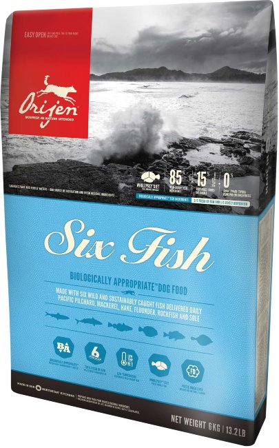 Корм Orijen Six Fish беззерновой для собак всех пород, гипоаллергенный 6 видов рыб