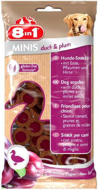 Лакомство для собак 8in1 Minis Duck & Plums, утка и слива с просом