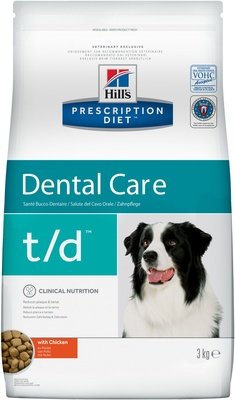 Hill's Prescription Diet для поддержания здоровья ротовой полости у собак, с курицей, t/d Dental Care 3 кг