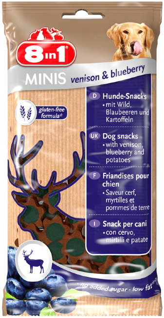 Лакомство для собак 8in1 Minis Venison & Blueberry, оленина и черника с просом