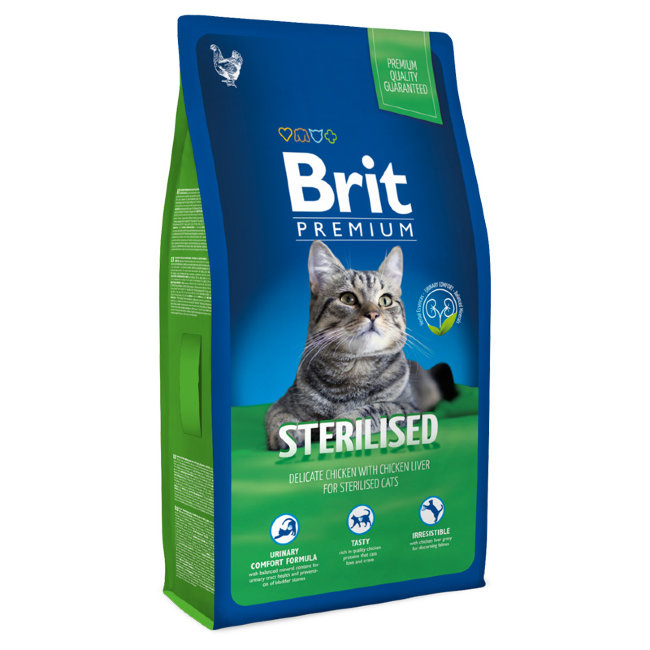BRIT Premium Cat Sterilized Корм сухой для кастрированных котов и стерилизованных кошек с Курицей и печенью